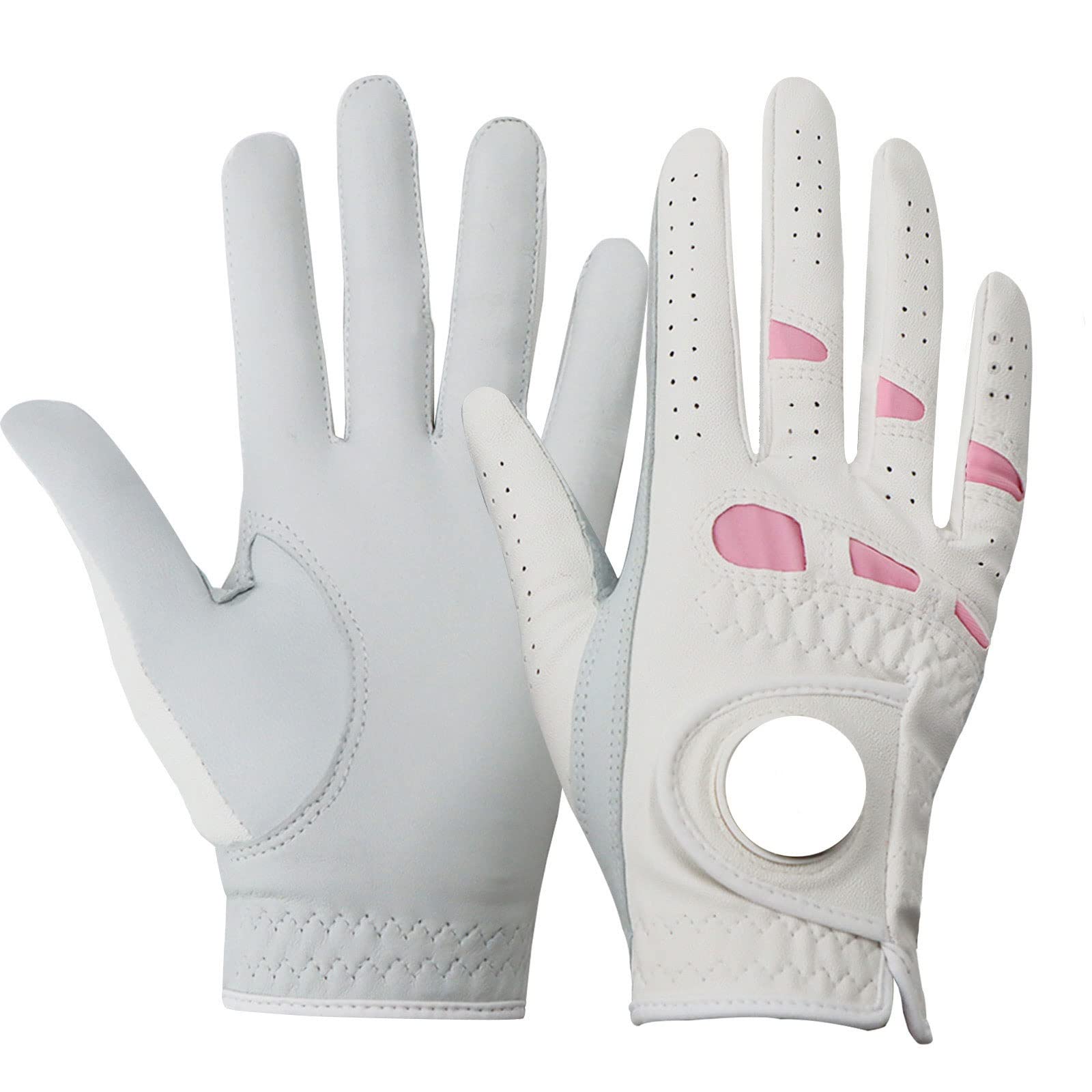 Golfhandschuhe 2-Stücke Leder Golfhandschuhe, Links- und Rechtshände der Frauen, Rosa, geeignet for Damen, Mädchen, Golfer Schutz und Komfort (Size : 21)