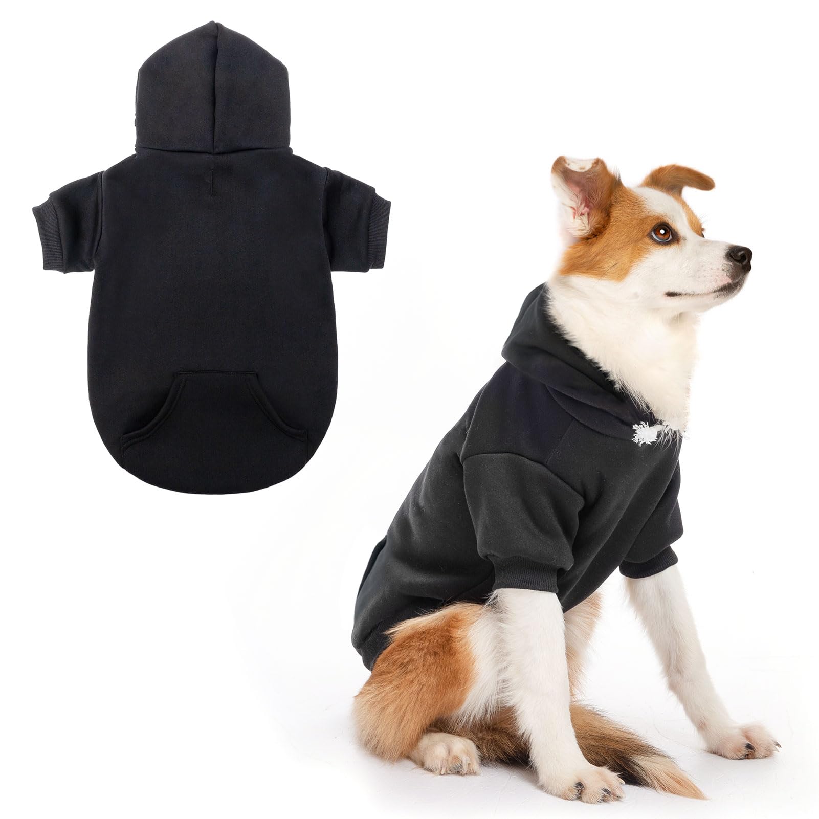 SCENEREAL Dog Hoodie Sweaters - Fleece Dog Sweatshirt with Hat and Pocket, Soft Cotton Cold Weather All-Weather Pet Clothes, S to XL, Black (M)