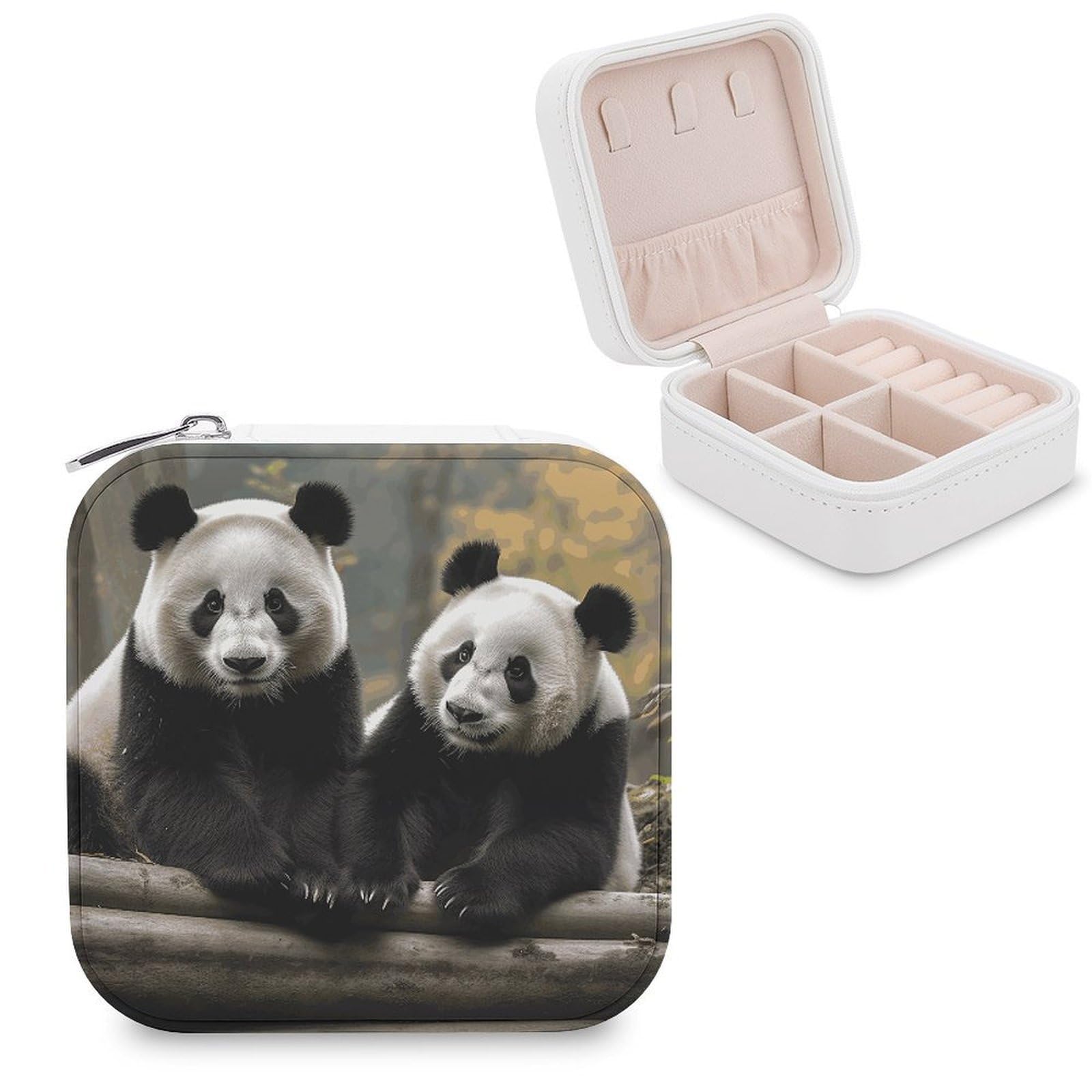 VstaDank Two Big Pandas Jewelry Box Beautiful Portable Ring Boxes Cute Large-Capacity Jewelry Case Jewelry Organizer for Mothers Gifts for Earrings Rings Hand Bracelet