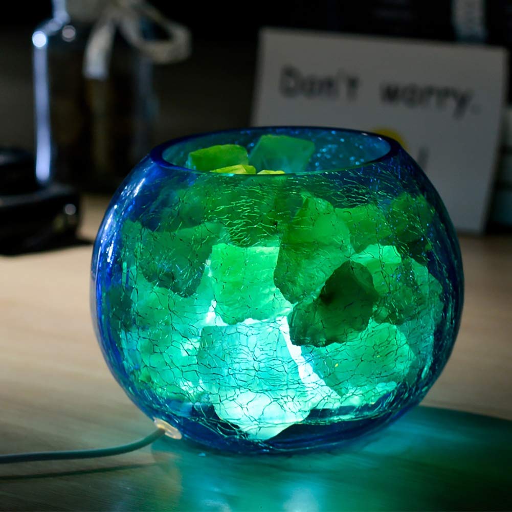 Lámpara de sal del Himalaya con textura de grietas de hielo, luz nocturna de cristal tallada a mano para purificar el aire, regalos, masajes, decoración verde