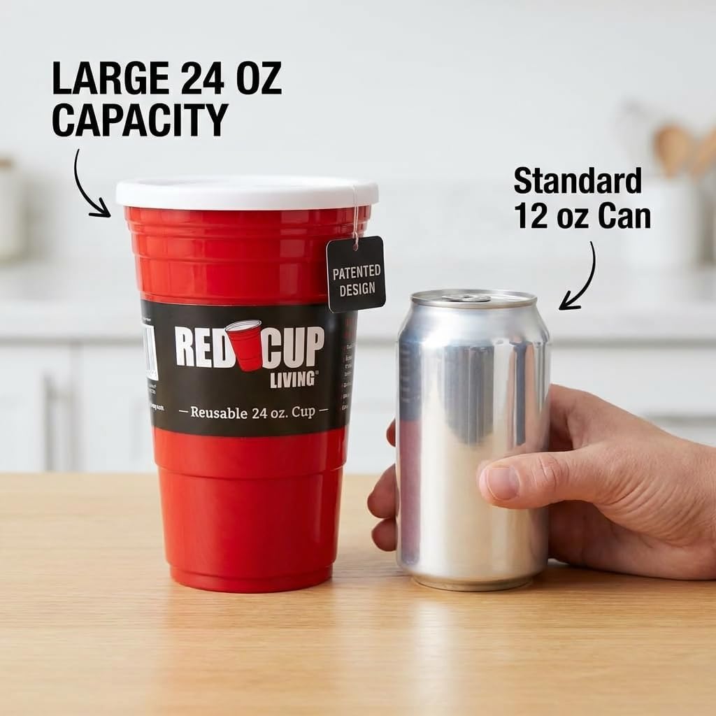 Red Cup Living 24 oz Reusable Party Cup with Lid & Straw, Leak-Resistant Unbreakable Tumbler, Patented Design, st patricks day accessories & spring break essentials - Image 9