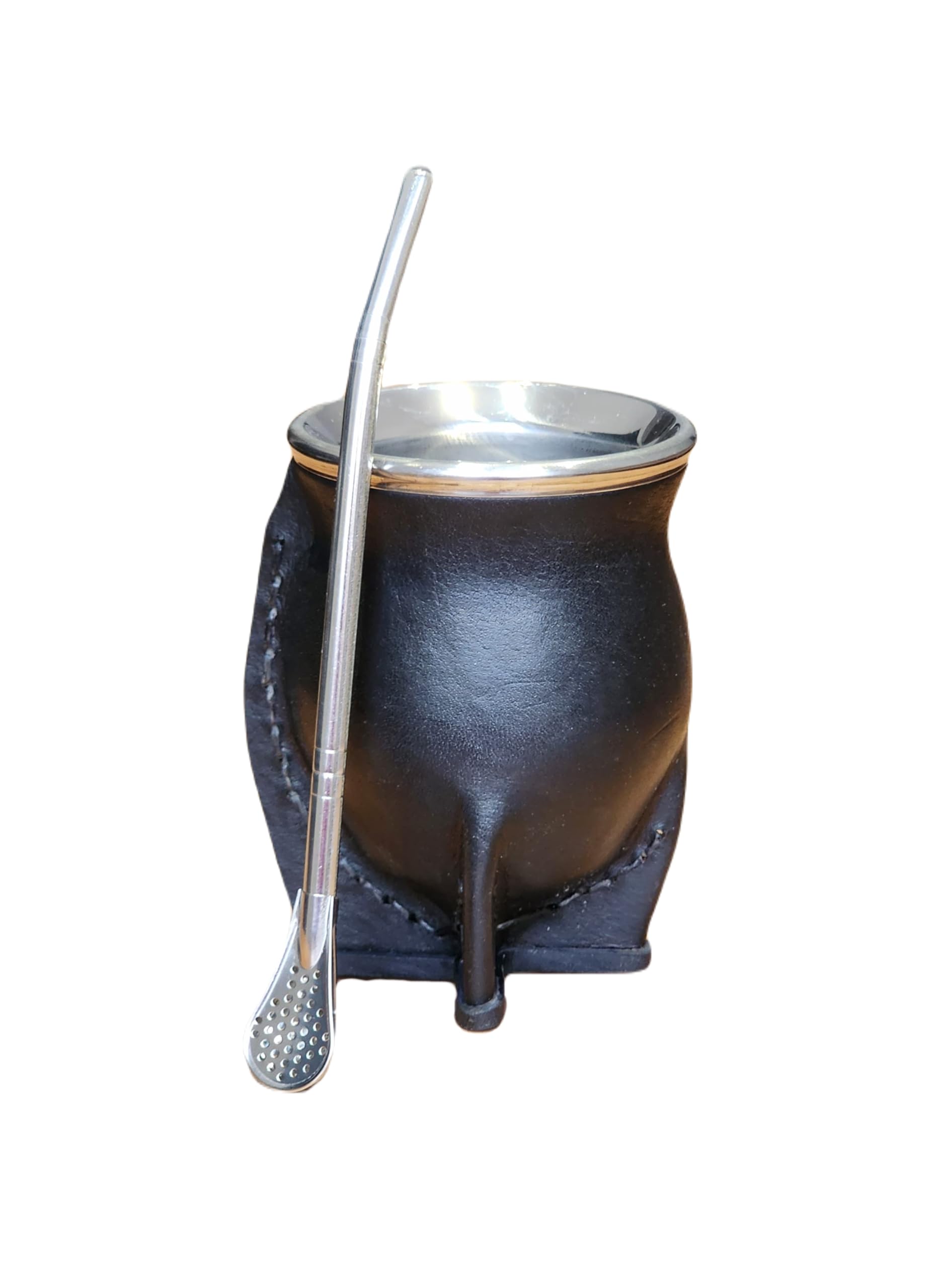 Argentine Thermal Matte Tumbler, Stainless Steel Double Wall with Black Leather Exterior, Matte with Stainless Steel Bulb - Image 4