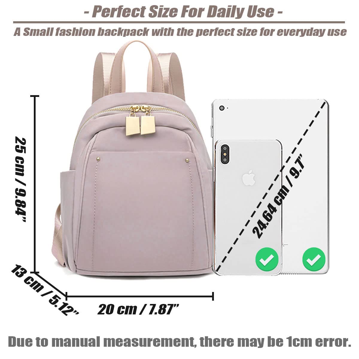 Mochila Pequeña de Moda para Dama, Hermoso Diseño de Mujer Mochila de Nylon en Colors Suave, Bolso Mochilas Ligeras Antirrobo con Múltiples Compartimentos para el Trabajo, Viajes, Ocio