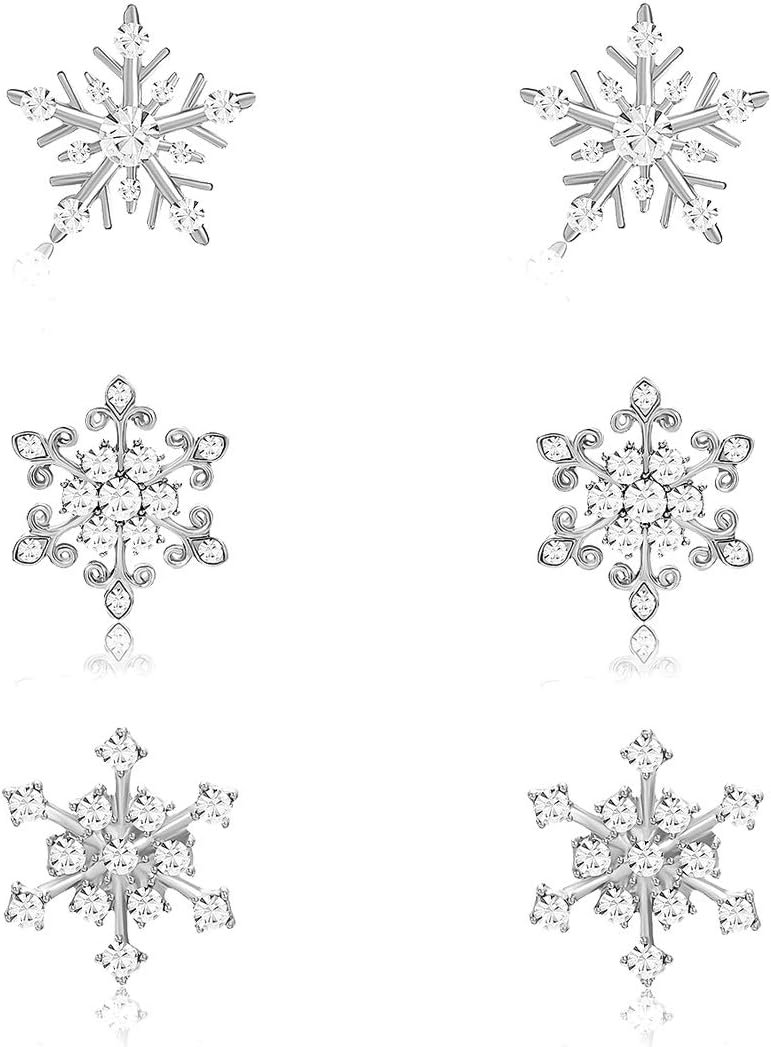 Snowflake Earrings for Women Rhinestone Crystal Christmas Snowflake Stud Earrings Set Party Holiday Earrings Gift Jewelry Set
