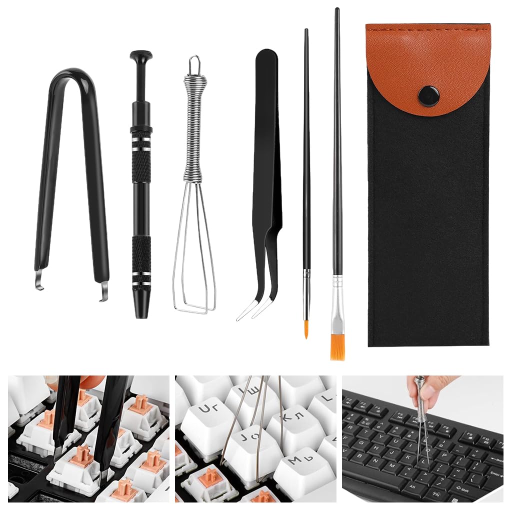 6 Pieces Keyboard Remover Tool Kit Include Switch Puller, Lubricating Pen, Cleaning Brush, Tweezers, 4-Jaw Gripper, and Key Cap Puller-image-4