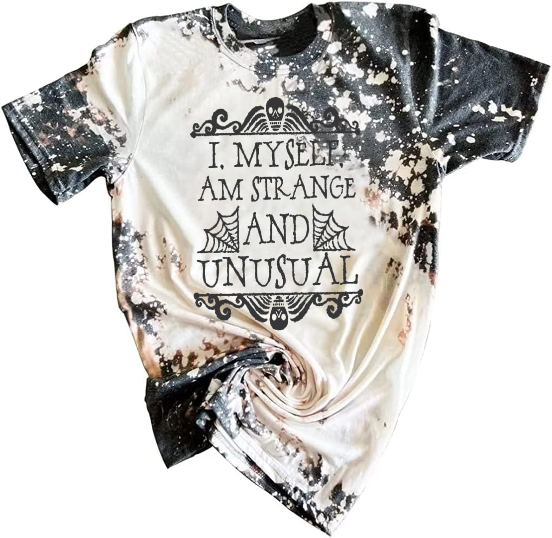 MYCHTEI Myself Am Strange and Unusual Tshirt Women Novelty Funny Letter Print Halloween Shirt Horror Movie Graphic Tees