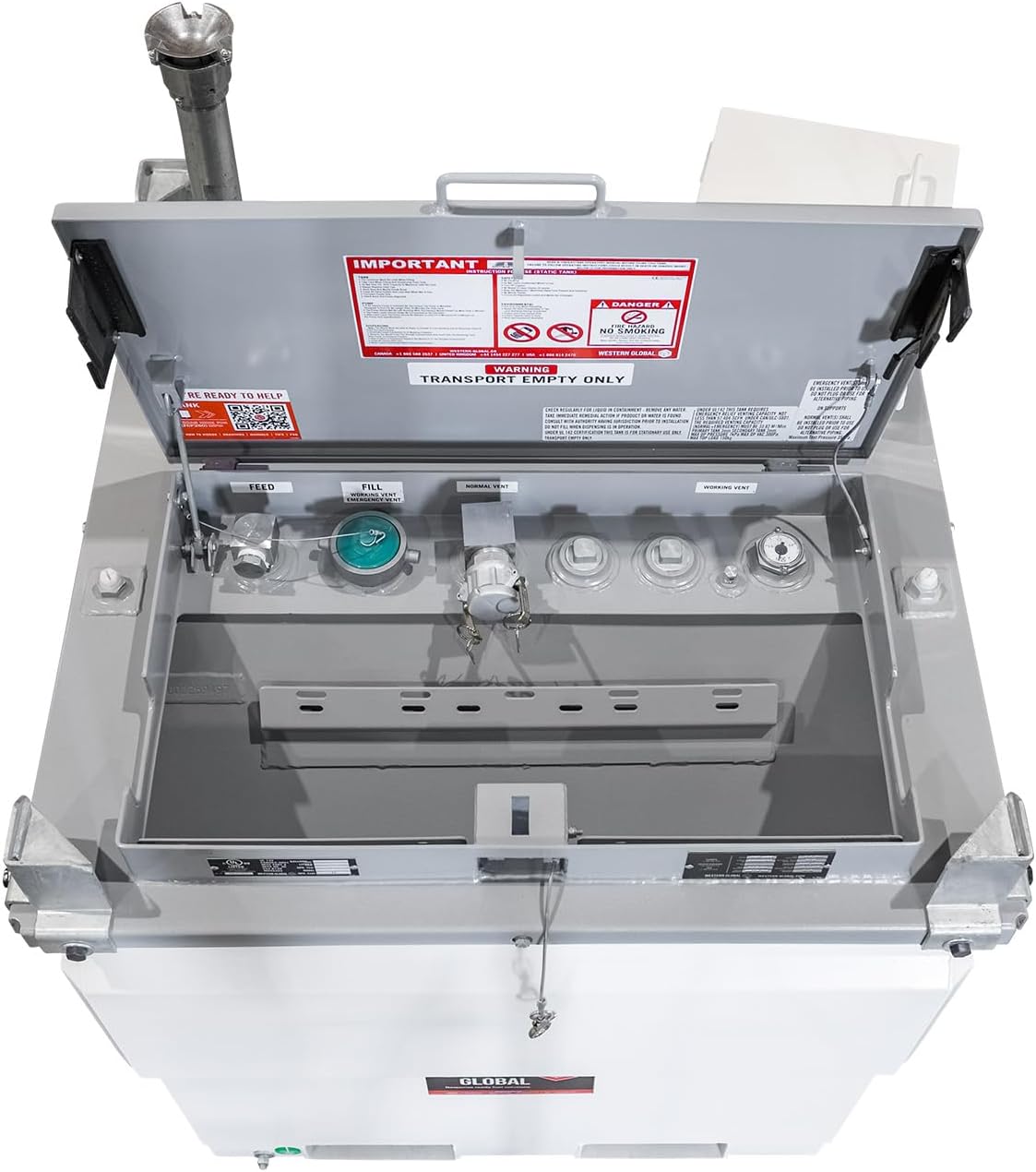 Waste Oil Tank FCP250-WO: LubePro, 252 Gallon Double Walled, UL/ULC Listed. Pre-fitted with waste oil spill box, 1.5 inch suction port, tank vents and level gauge.