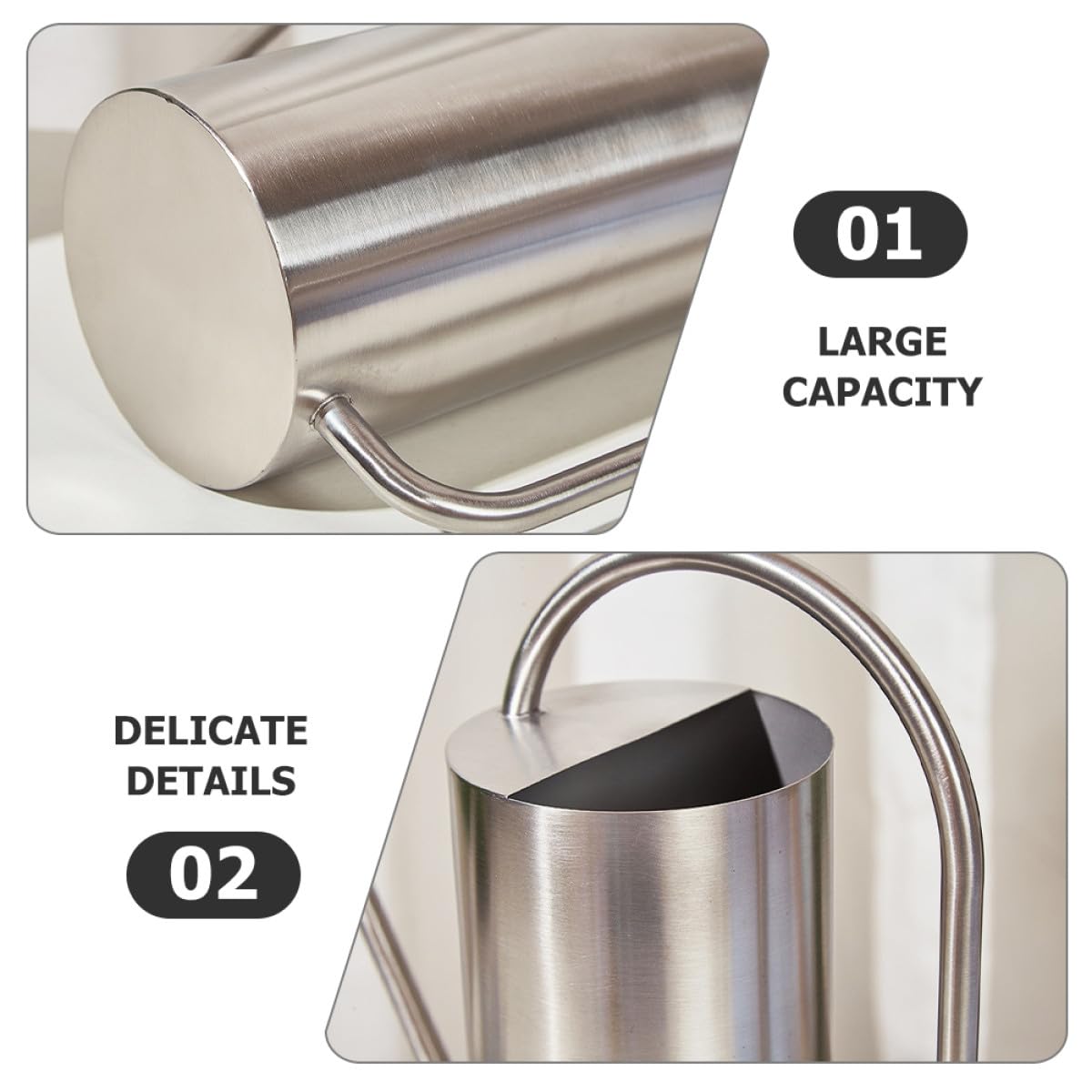 SHOWERORO Regadera Metálica Vintage con Boquilla Larga y Apertura Grande de Acero Inoxidable 1.5l para Riego Práctico en Plantas y Bonsáis en Interiores y Jardín