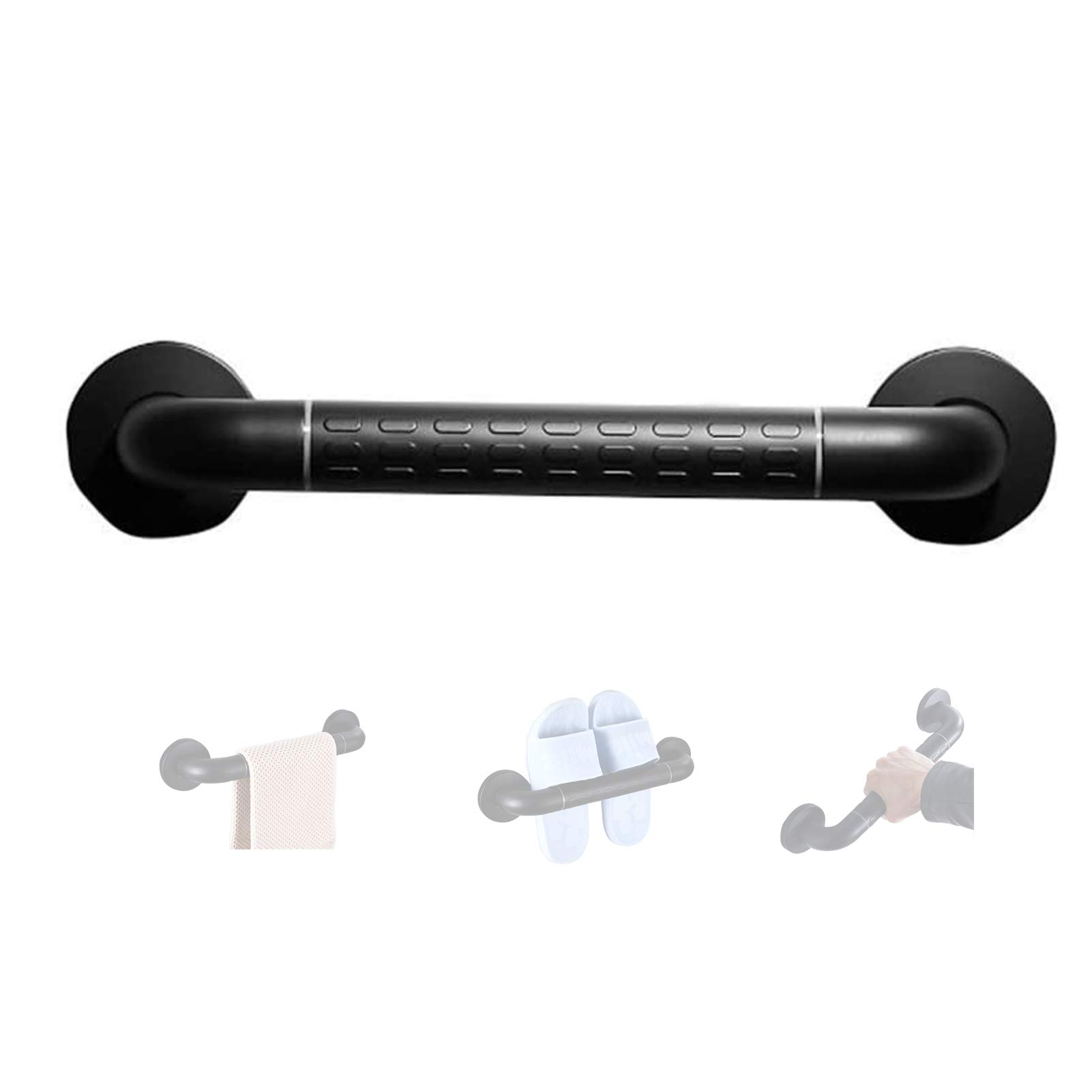 Toilet Grab Bars and Safety Handrails, Stainless Steel Bathroom Handrail Black Safety Grab Bars for Elderly Disabled Wall Mount Toilet Bathtub Shower Handle（48cm）