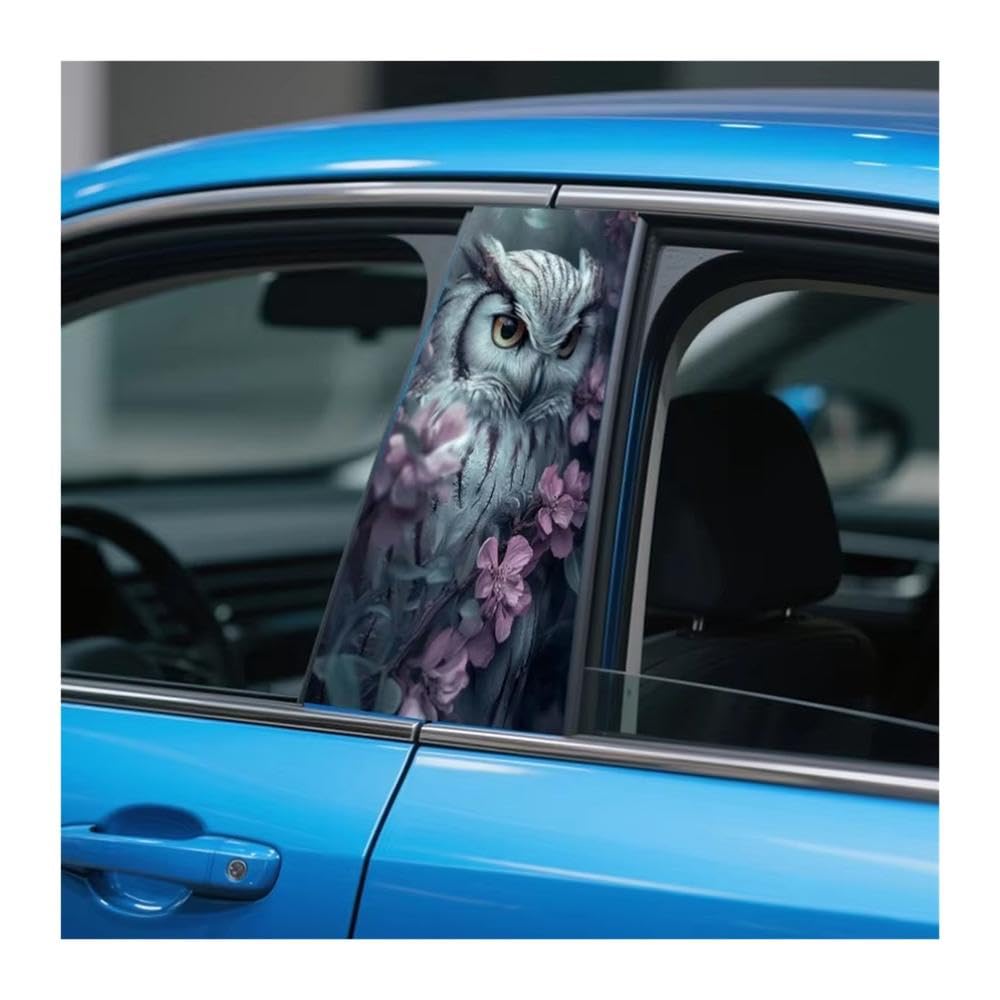 Bertdcx One Color Car B Pillar Sticker Set Featuring Pvc Bumper Sticker With Owl And Pink Flower Design Auto Parts