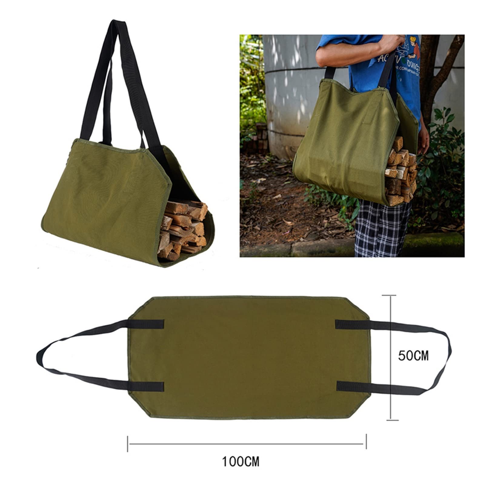 Bolsa De Lona Para Transportar Leña - Tamaño 100x50 Cm, Con Asas Dobles - Plegable Y Resistente Para Camping Y Hogar
