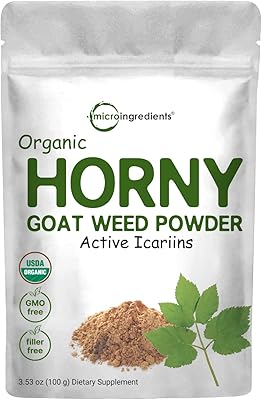 Maximum Strength Organic Pure Horny Goat Weed with Active Icariins for Men and Women, 100 Grams, Organic Epimedium Powder ...