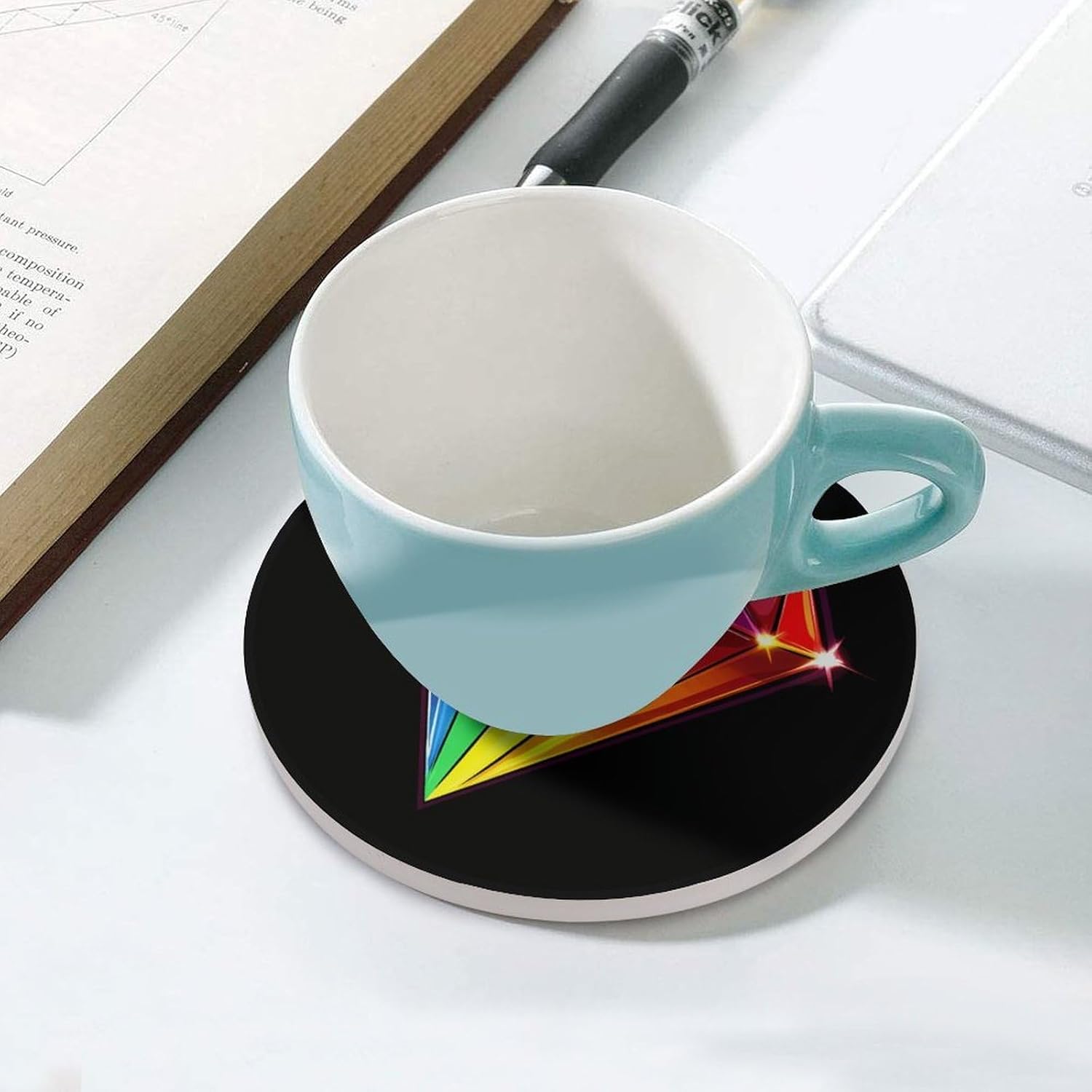 Colorful LGBT Diamond Coasters for Drink Round Ceramic Coaster with Cork Base Home Decorative 4PCS