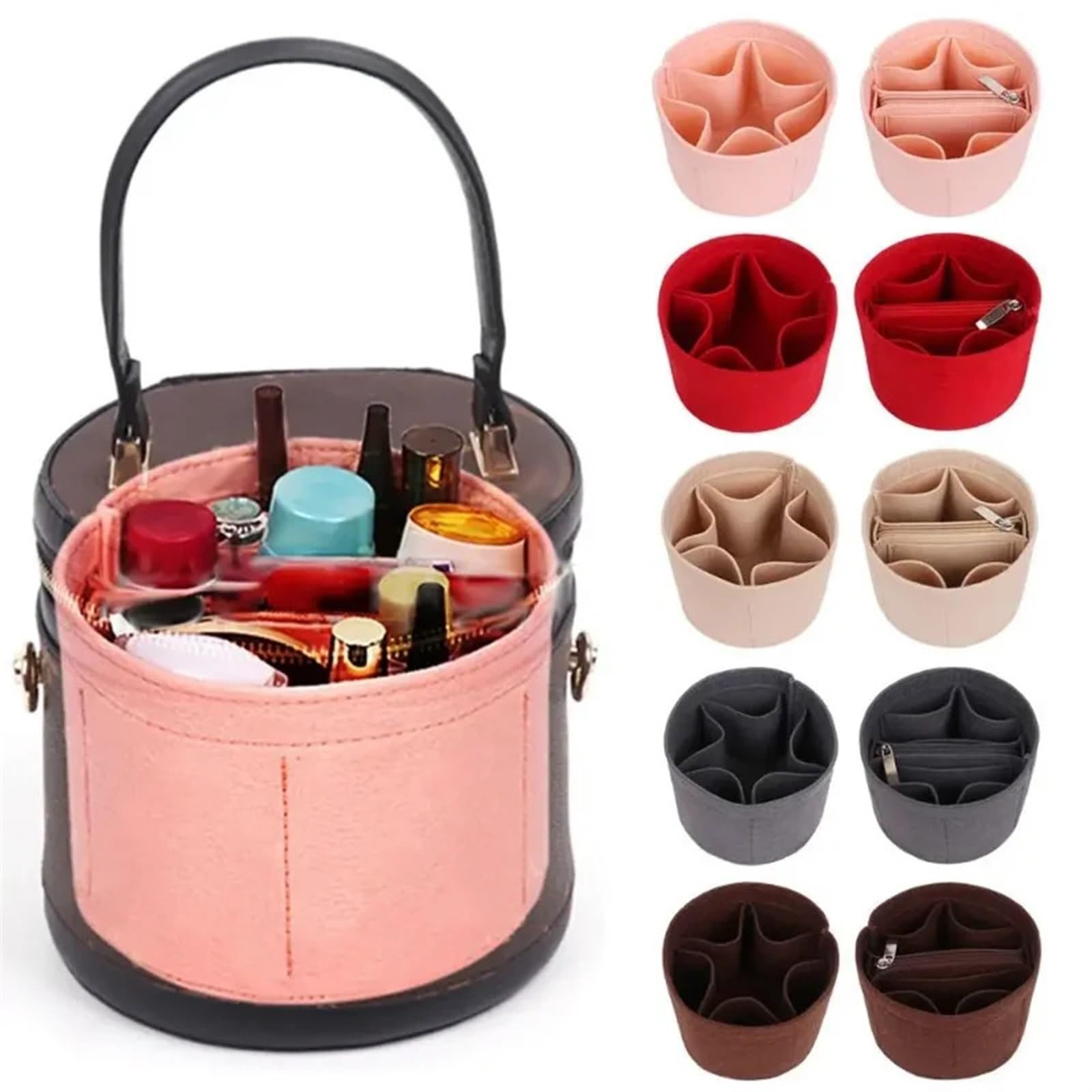 Fieltro Interior Bolsa 4 Uds. Bolsa de Fieltro, Bolsa Suave, Bolso Interior, Bolso de Viaje, Forro, Organizador portátil para Almacenamiento(Beige-Style-1)