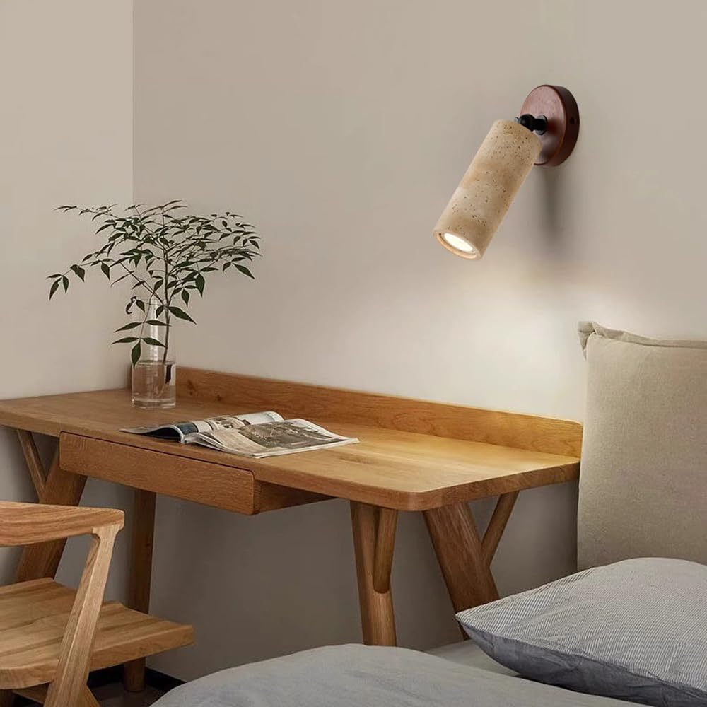 Nordic Industrial Style Yellow Travertine Wall Light, E26 Source Flush Mount Lamp, Single Head Minimalist Sconce, Living Room Corridor Bedside Mounted Fixtures