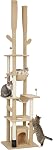 PawHut Floor to Ceiling Cat Tree, 89"-100" Adjustable Height Cat Tower for Large Cats with Scratching Posts, Grooming Brush Post, Cat Condo, Perches, Hammocks, Balls, Brown