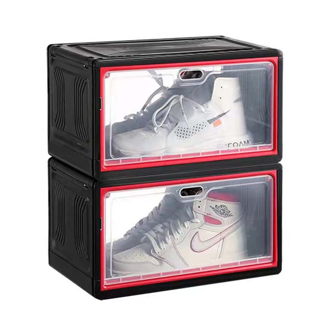 Boîte à chaussures empilable noire pour ranger vos baskets jusqu'au 47 (Lot de 2)