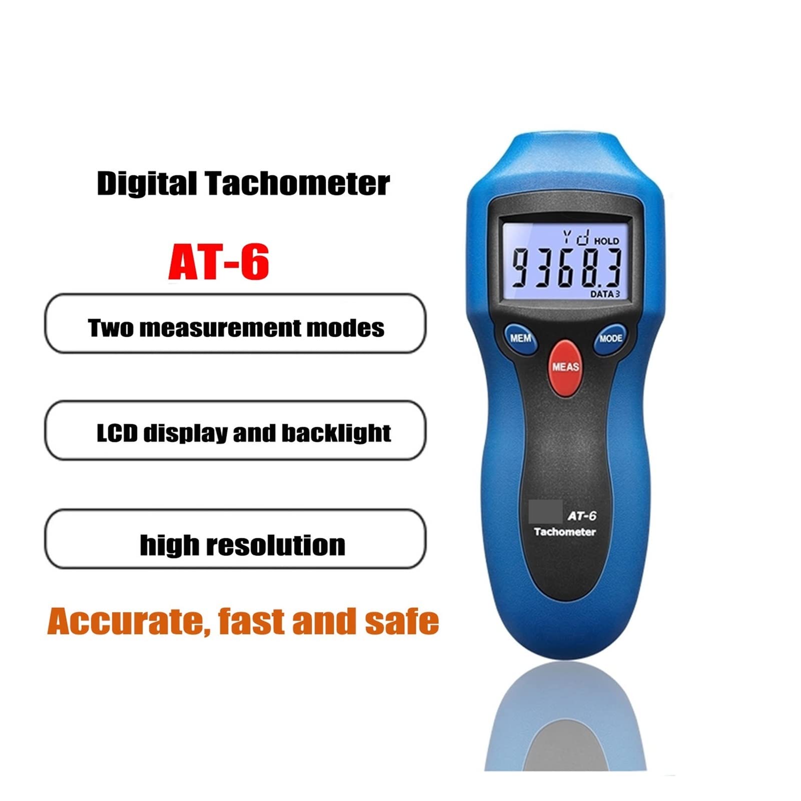 Digitaler Drehzahlmesser, Drehzahlmesser, AT-6 AT-8 Tachometer des Automobilmotors Laser-Drehzahlmesser Hochgenauigkeit Nichtkontakt-Lasertyp Digitalanzeige Messgerät Genaue Messung(AT-8)