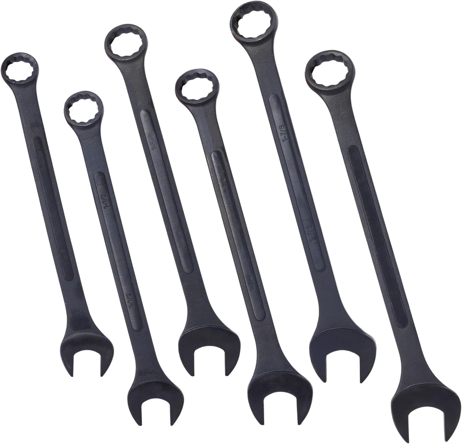 Donext 6Pcs 12 Point Heavy Duty Combination Wrench Set, 1-3/8’’ to 2’’ Jumbo Wrenches with Storage Pouch,15-Degree Angled Head,Black Oxide Finish Wrench Set