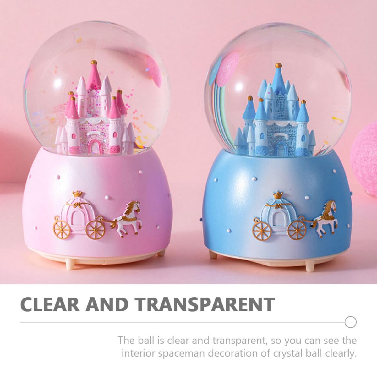 Uonlytech Caja de Música Bola de Cristal Decorativa Azul Resina y Vidrio, 3 Piezas, Adecuado para Decoración de Habitación y Escritorio Infantil