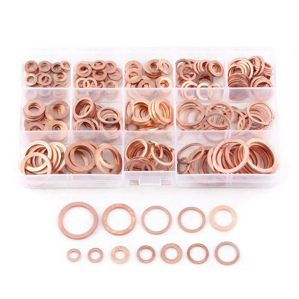 280 Pezzi Rondelle Rame, M5 M6 M8 M10 M12 M14 M16 M18 M20 M22 M26 Kit di Classificazione Metrica Guarnizione Rame Olio Anello Tenuta per Fissaggi a Vite, Sistemi Idraulici