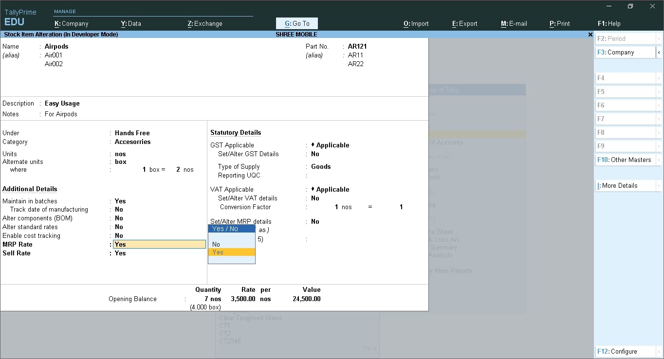 ELOGICS CORPORATION Auto Batch wise Sales & Rate in Batch Allocation Screen – Tally Add-On (E-mail Delivery – No CD) – Multi User