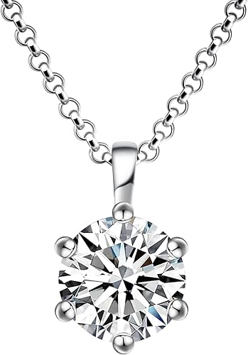 Impalsory Moissanite Pendant Necklace, 1ct 6.5mm Classic Round 6 Prong Solitaire