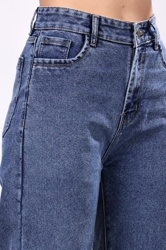 Image of London Hills Women's High Rise Wide Leg Jeans | Relaxed Fit Baggy Denim Pants | Stylish Straight Fit Comfortable Casual Wear Jeans for Women (Black)