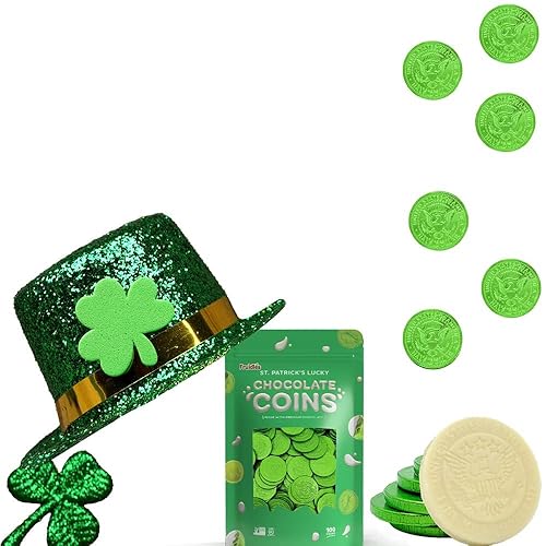 Miniatura 9 de Monedas de chocolate con leche blanca del día de San Patricio, monedas verdes, monedas de chocolate con leche (paquete de 25, bolsa de San Patricio)