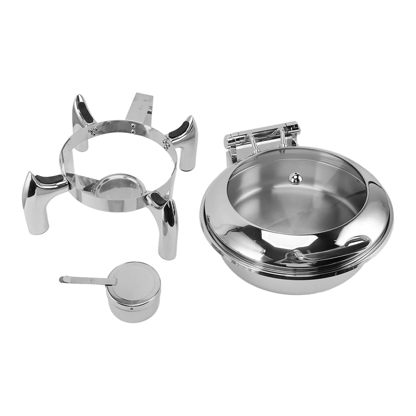 Ejoyous Juego de Buffet de Chafing Dish Redondo de 4,5 L, Chafing Dish de Acero Inoxidable con Tapa de Vidrio Visible, Cierre Suave Hidráulico, Retención de Calor, para Hoteles, Fiestas, Banquetes,