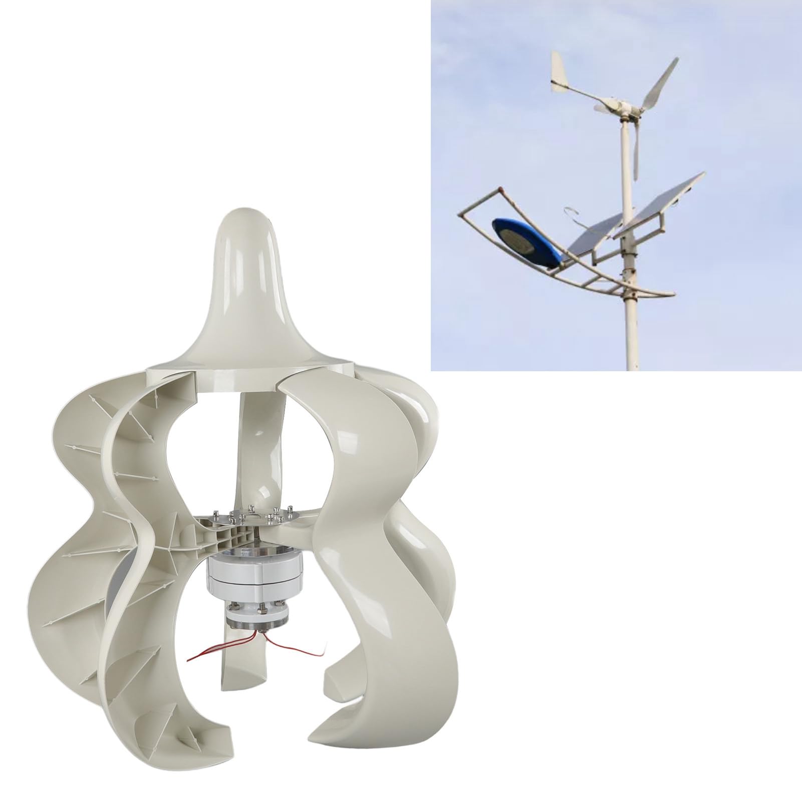 HEEPDD Kit Generatore Eolico Verticale 12V 24V, Generatore Eolico a Forma di Zucca a 5 Pale con Pale in Fibra di Nylon e Controller IP67, Potenza Silenziosa Senza Imbardata per Barche Marine (100W)
