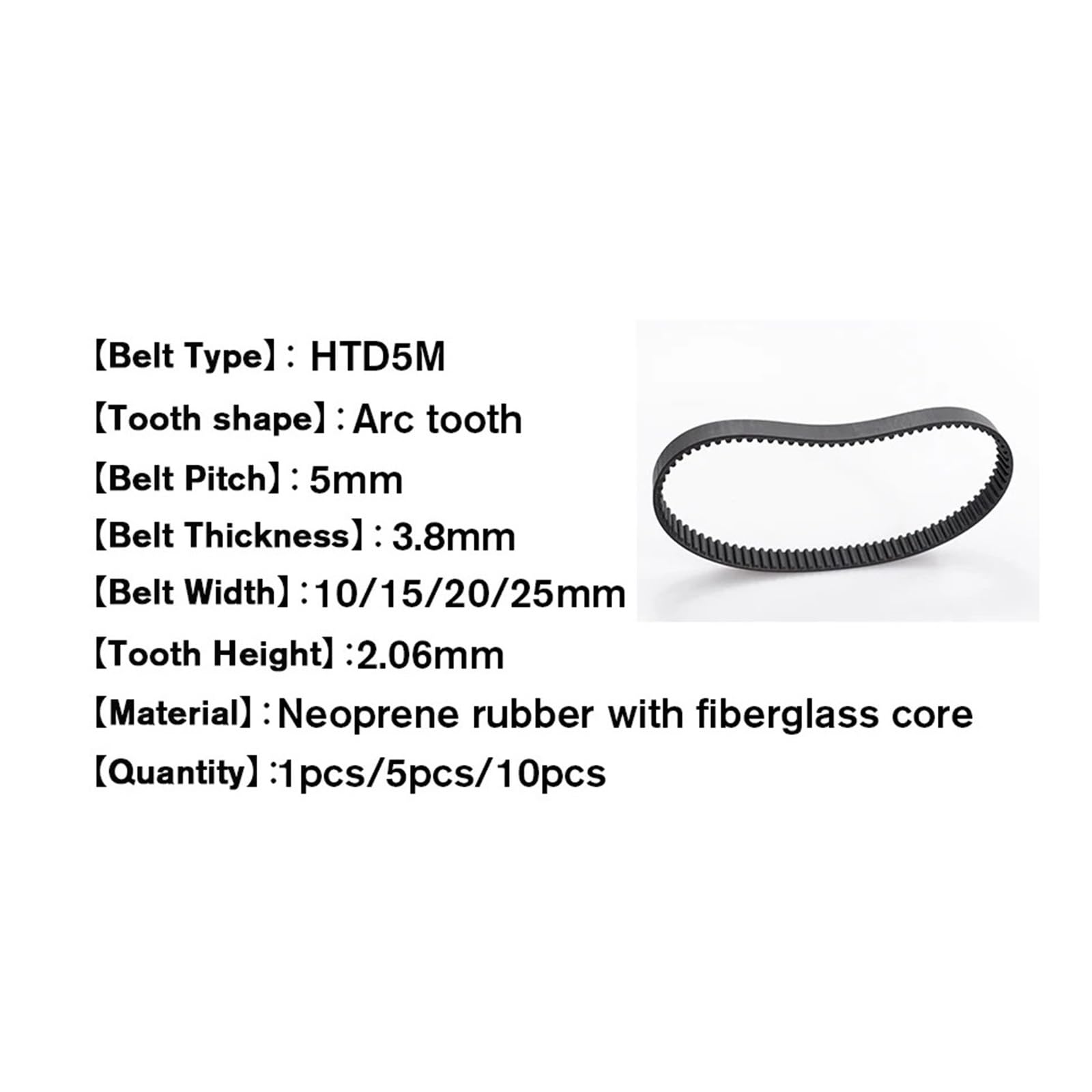 Cinghia di distribuzione HTD5M 600/605/610/615 mm Lunghezza 10/15/20/25 mm Larghezza 5 mm Passo Puleggia in Gomma Cinghia Denti 120 121 122 123 Cinghia sincrona(610mm,5PCS_20MM)