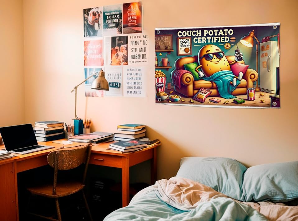 3x5 Feet Funny Single Sided Flags with Quote ''Couch Potato Certified'' - Cool Meme Poster Polyester for Bedroom - Banners for Mans with Four Brass Grommets - Cool Dorm Flag Outdoor or Indoor - Image 3