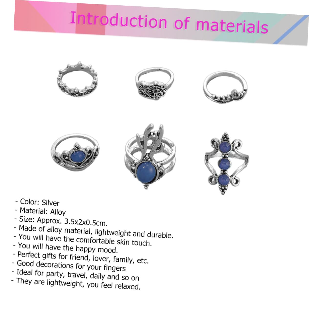 KESYOO 6pcs Retro Deer Head Palm Rings Set Stackable Joint Beautiful Rings for Women Simple and Stylish Silver Jewelry Collection