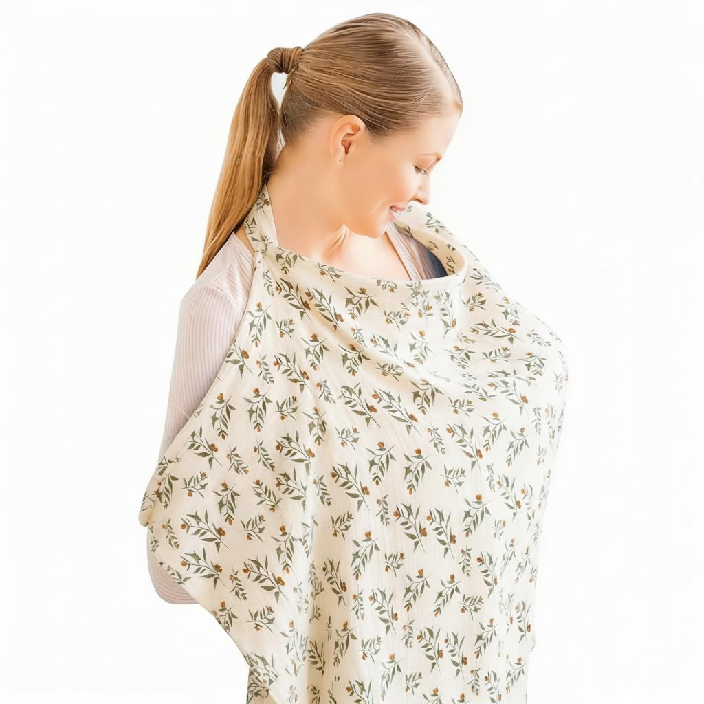 Couverture d'allaitement kaki en mousseline 100% coton, tablier doux et respirant pour bébé