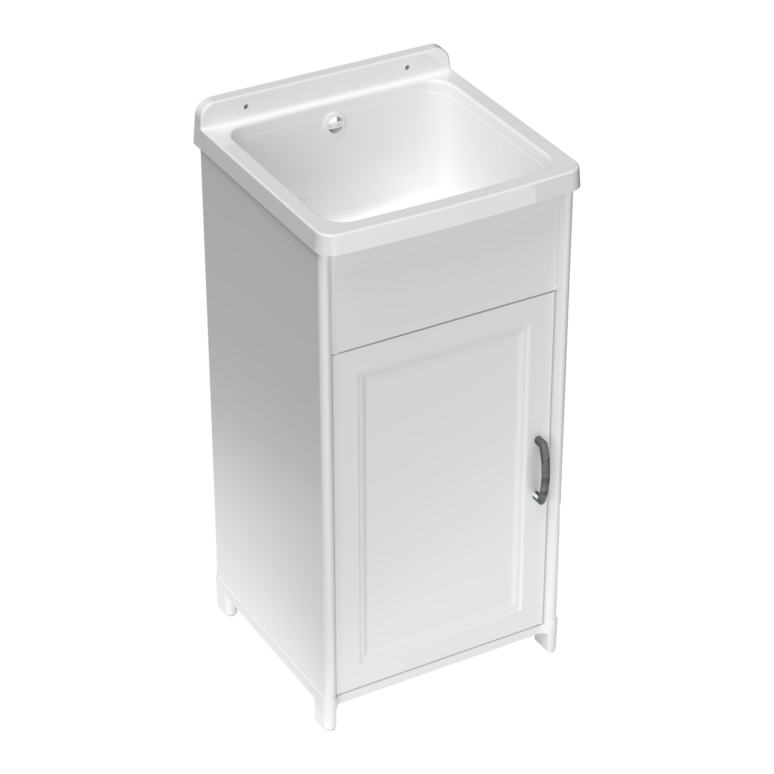 Adventa: Mobile lavatoio Salva-Spazio in resina di PP, Facile da montare, Compatto, Vasca Resistente agli acidi di uso comune, Lavanderia, Garage, Esterno, 40L x 40P x 85H cm, Bianco