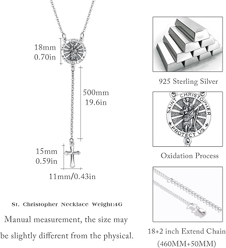 Vista 607 de Collar con colgante de plata de ley 925 con medalla de San Patrón, joyería religiosa para hombres y mujeres, con cadena de acero inoxidable 316L