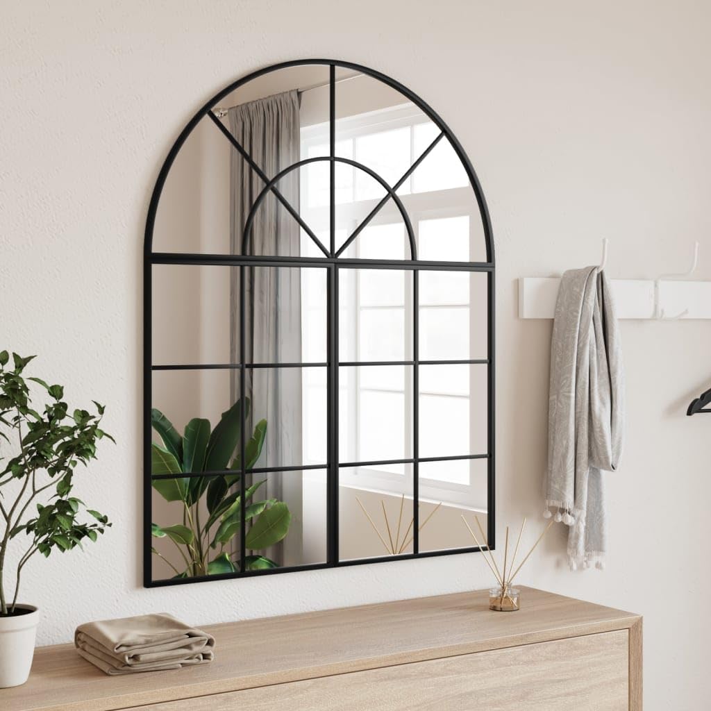 Grand miroir mural incurvé noir 80x100 cm en fer et verre transparent pour salon