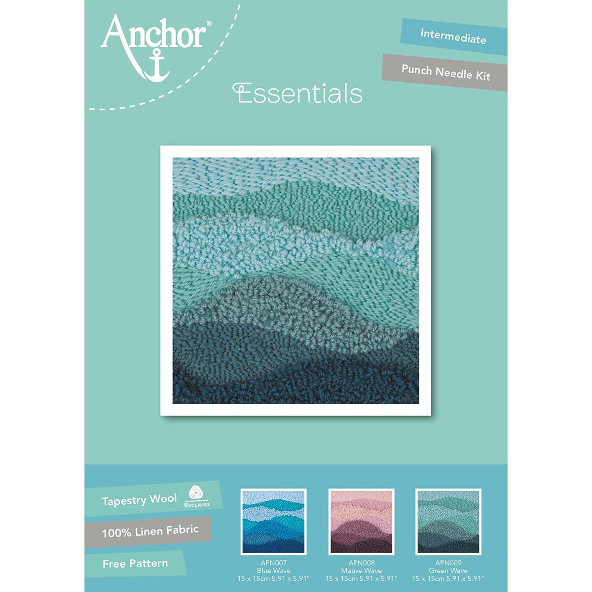ANCHOR Punch Needle Kit, Green Wave, 15cm x 15cm