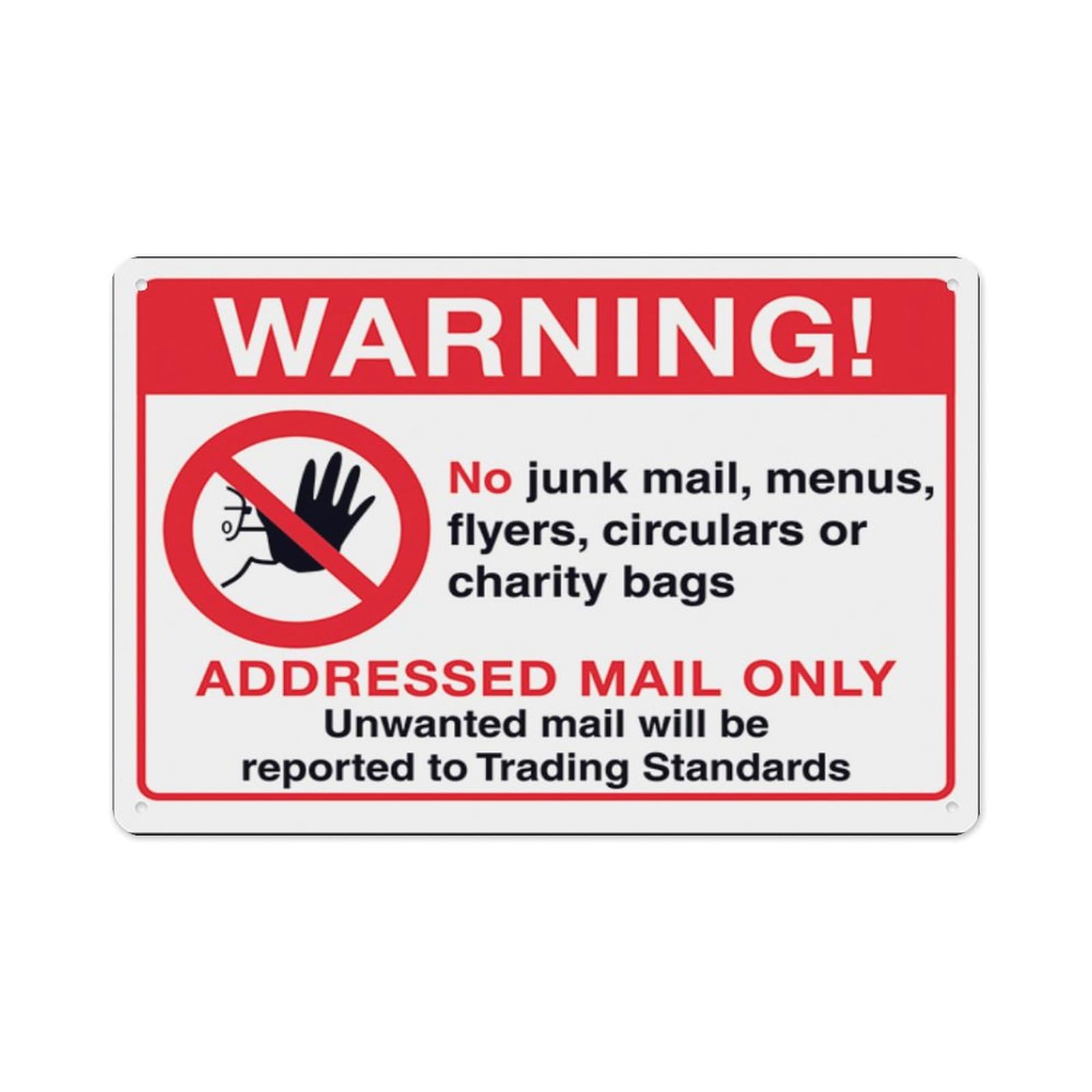 peiyeety Warning!...Addressed Mail Only...Unwanted Mail Will Be Reported Aluminum Tin Warning Signs For Home Outdoor Garden 12X16 Inches