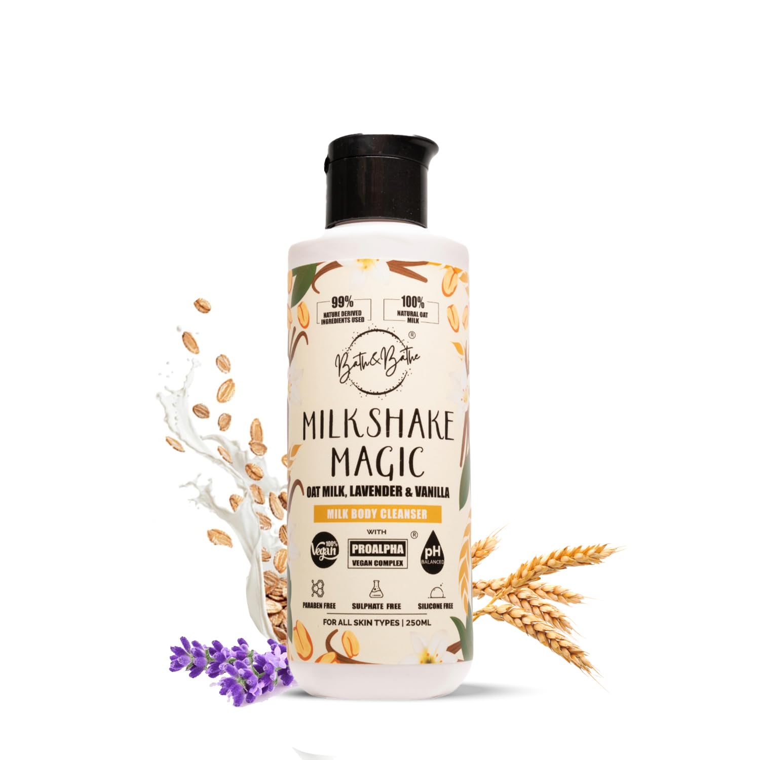 Bath&Bathe Milkshake Magic Body Cleanser - Vanilla, Lavender & Oat Milk | Sulfate-Free, Paraben-Free Body Wash | Soothing & Hydrating for Silky Smooth Skin, 250 ml-image-19