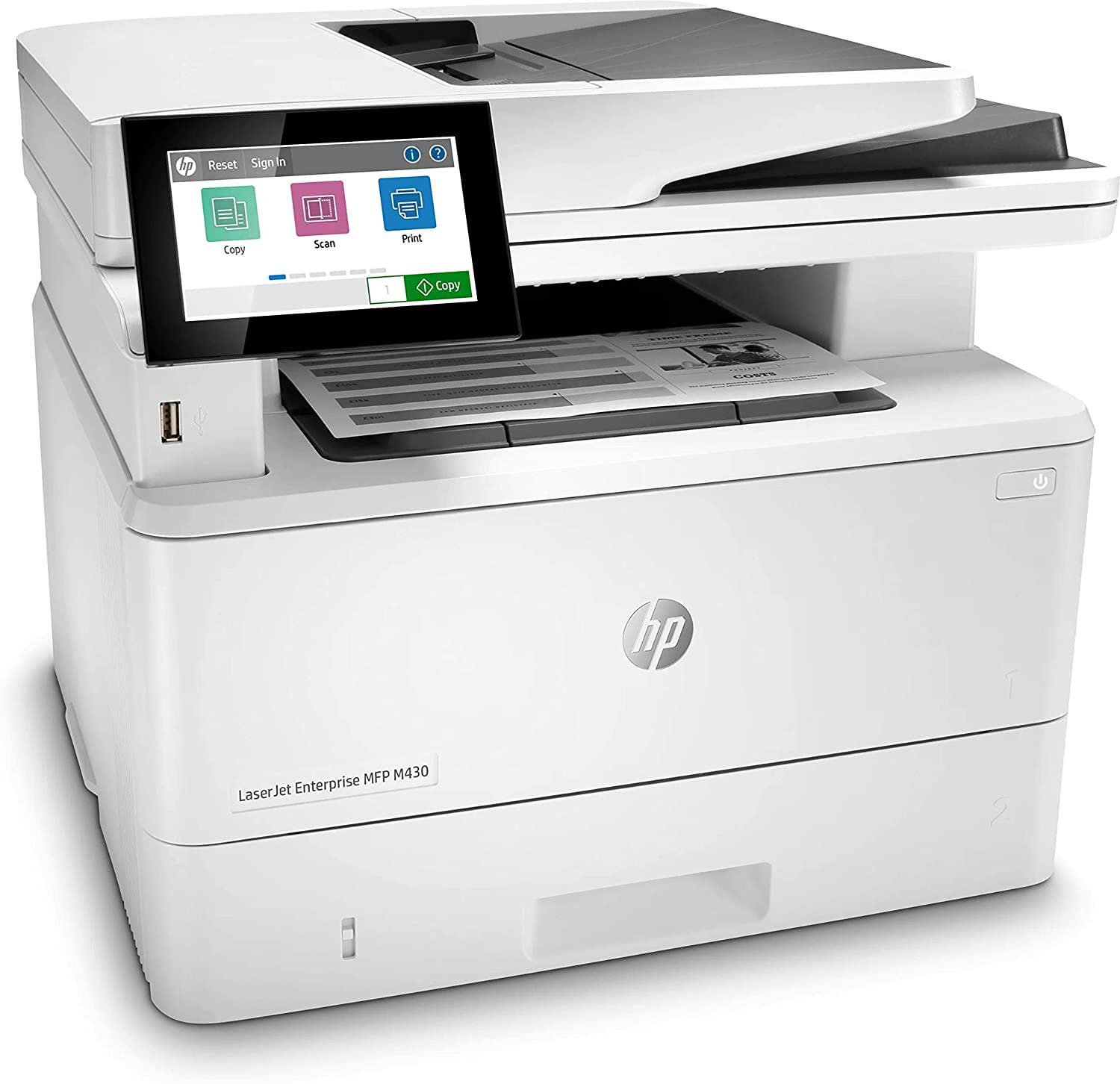 HP LaserJet Enterprise M430f 3PZ55A, Stampante Multifunzione A4, Stampa Fronte e Retro Automatico in b/n, 40 ppm, Copia, Scansiona, Fax, Ethernet, USB 2.0, ADF, HP Smart, Schermo Touch LCD, Bianca