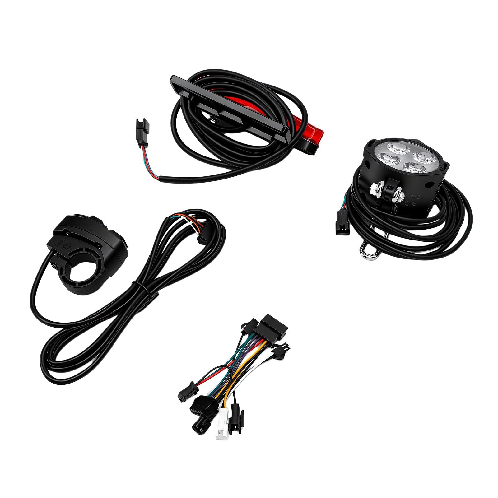 Keenso Luces para Bicicleta Juego de Luces para Bicicleta Eléctrica con Faro LED y Luz Trasera con Señales de Carcasa de Plástico de 400 LM Interruptor de Control del Manillar para Viajeros