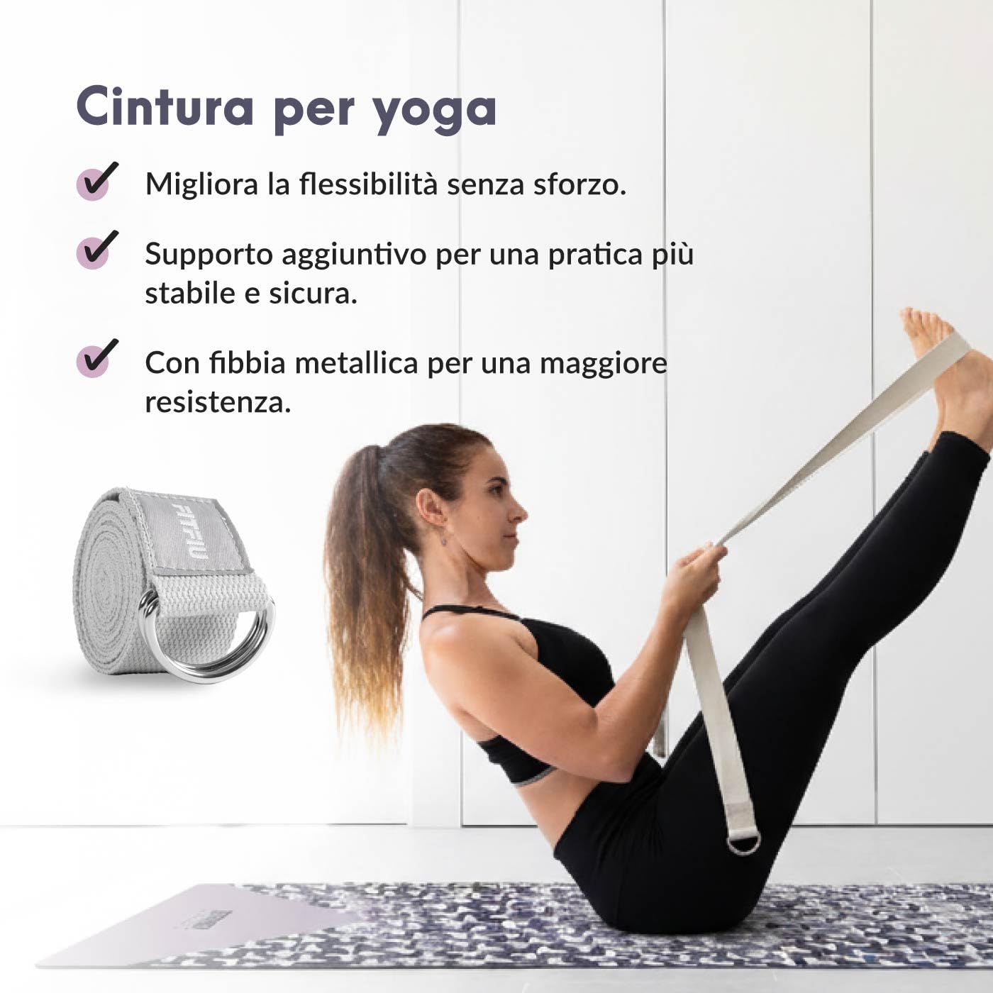 Fitfiu Fitness KITWELL-400 Pack di 4 Accessori Yoga Pilates Colore Lilla con Tappetino, Blocco, Anello e Cinghia Include Guida di Esercizi Wellness