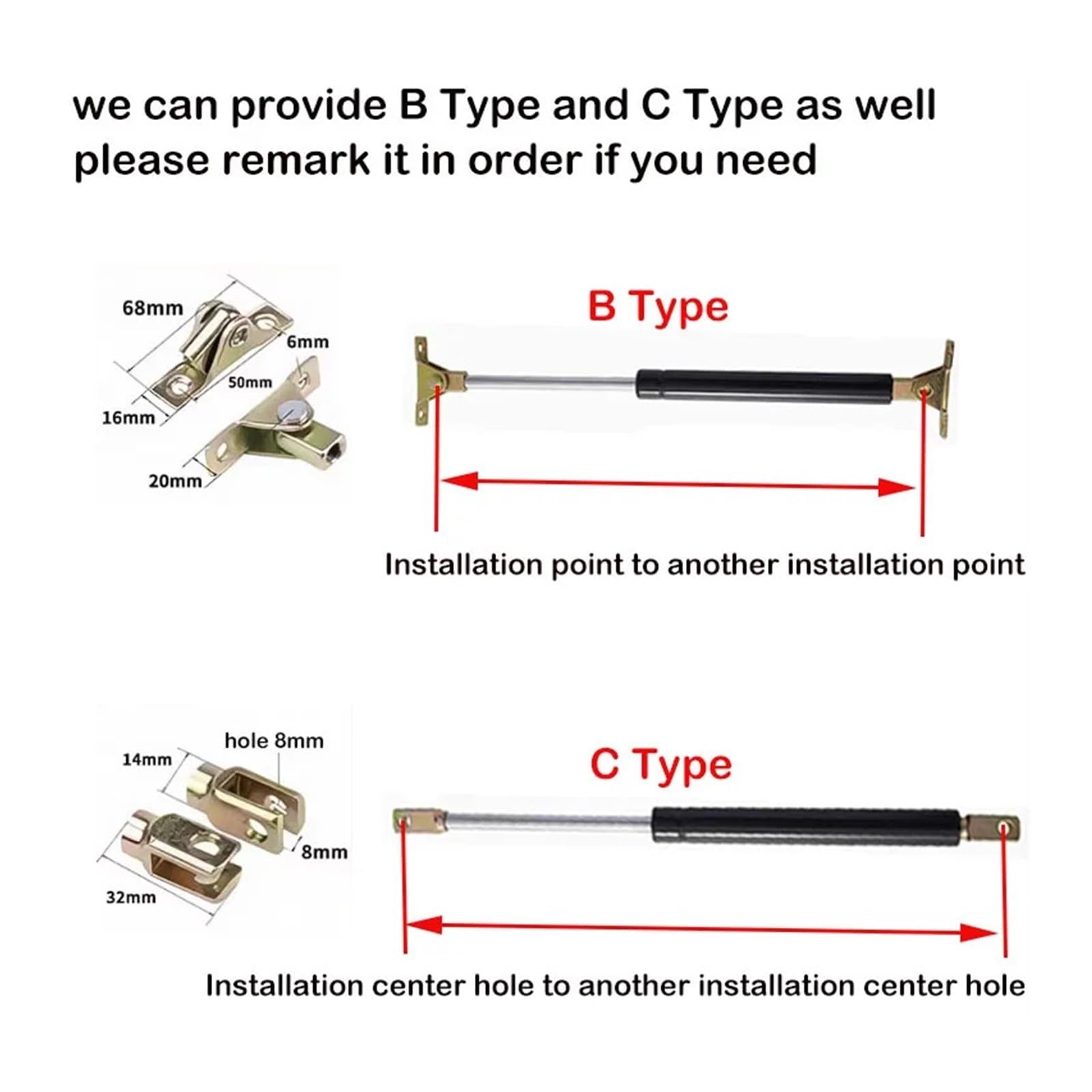 Resorte de gas Amortiguador Puntal soporte elevación hidráulica 540 mm-570 mm