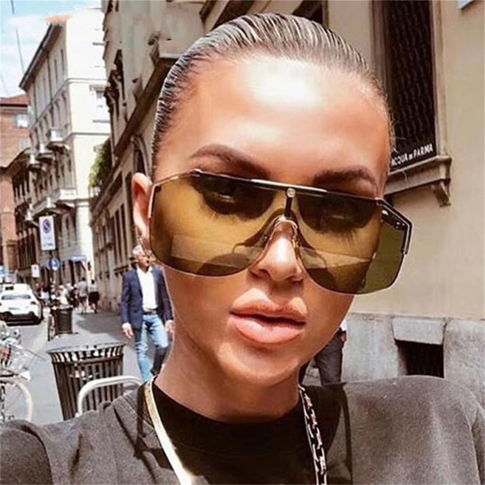 Occhiali da sole quadrati oversize da donna Occhiali da sole sfumati con parte superiore piatta da uomo con paralume a specchio Uv400