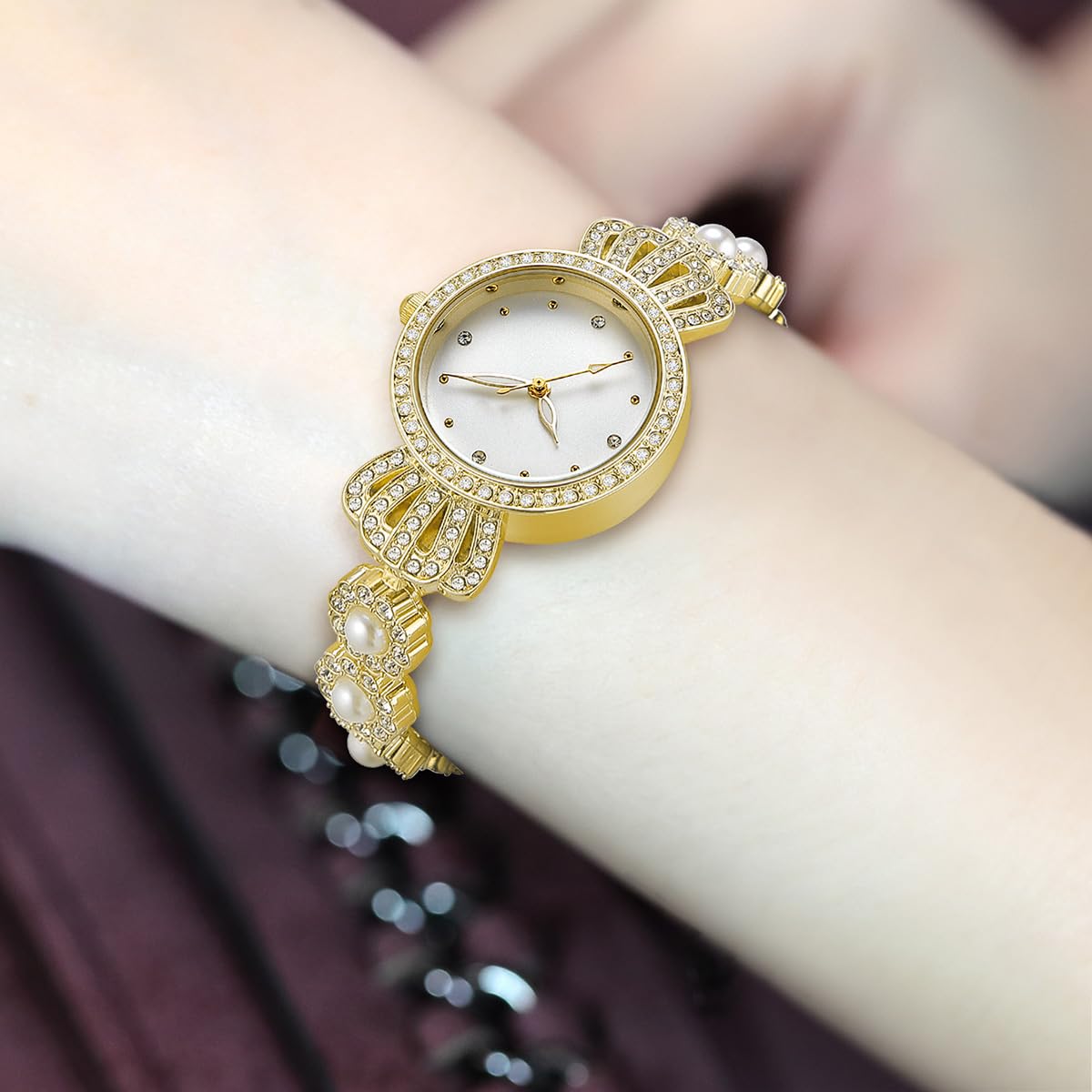 Reginald Reloj de pulsera de cuarzo para mujer con esfera de cristales brillantes, estilo vintage