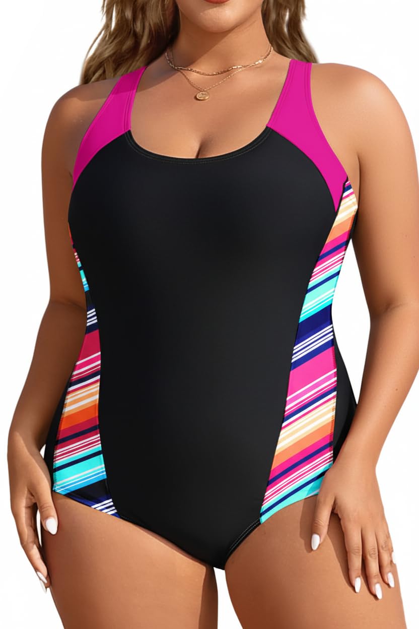 Plus Size One Piece Swimsuits for Women Athletic Tummy Control Bathing Suit