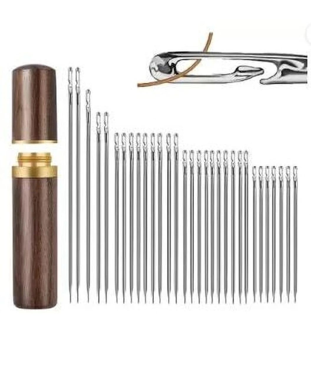 30PCS Easy Self-Threading Quilting Needles Set with Wooden Storage Case – Long Needles for Hand Sewing, Embroidery & DIY Crafting-image-43