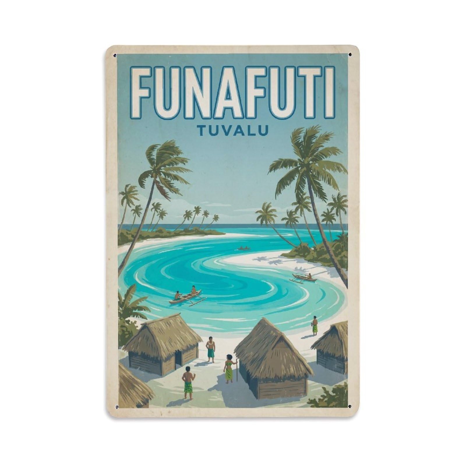 Metal Tin Sign Travel Retro Tuvalu Funafuti